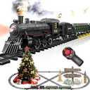 Electric Train Sets Remote Control for Kids Metal Alloy Christmas Train Toys Steam Locomotive Glowing Passenger Carriages Luxury Tracks Light & Sounds Rechargeable Birthday Gifts for Boys Girls Green