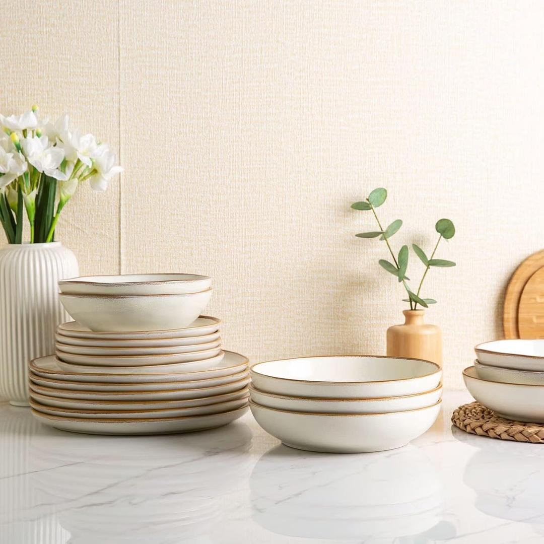 AmorArc Ceramic Dinnerware Sets,Handmade Reactive Glaze Stoneware Plates and Bowls Sets,Highly Scratch Resistant | Dishwasher & Microwave Safe Dishes Set,Service for 4 (12pc)