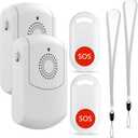Caregiver Pager Wireless Call System Personal Alert Panic Button for Home Elderly Nurses Calling System and Emergency Button (2 Portable Pager 2 Transmitter)