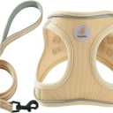 Hipubby Dog Harness and Leash Set, No Pull Soft Mesh Puppy Harness for Small Medium Dogs, Cats - Step in Reflective Breathable Lightweight Vest Harness for Walking, Training - Khaki, S (S (Chest: 15.5"-17"))
