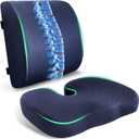 Charcoal Memory Foam Seat Cushion & Adjustable Lumbar Pillow Set - Back Support for Pain Relief (Sciatica,Tailbone),Washable & Non-Slip,Multipurpose for Office,Car,Wheelchair - Navy Blue