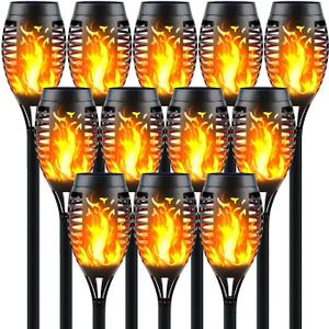 Solar Torch Lights Outdoor Flickering Flame, 12 Pack
Upgraded 12LED, Mini Solar-Powered Tiki Torches, IP65 Waterproof, Fire Effect Decor, Garden Pathway Lighting, Auto On/Off