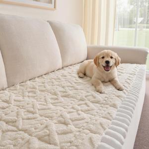 Couch Cover for Dogs, Washable Non Slip Loveseat Covers for 2 Cushion Couch Pet Friendly Fuzzy Sofa Protector&Bed Mat for Pets (27.6"x59.06" Beige)