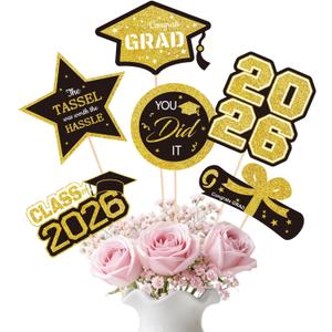 3 x Graduation Cake Toppers 2026, 30 Pcs Gold Glitter Congrats Grad Decorations, Class of 2026 Party Supplies, You Did It Graduation Cupcake Toppers for Graduation Party Decor