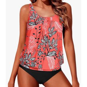 Yonique Blouson Tankini Swimsuits for Women Loose Fit Modest Two Piece Bathing Suits L
