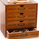 Wesiti 4 Drawer Apothecary Cabinet - Vintage Wooden Desk Organizer - Library Card Catalog Wood Storage Box - Office Desktop Dresser for Stationery, Thread Embroidery, Sewing, Crafts, Junk & Supplies (Brown)