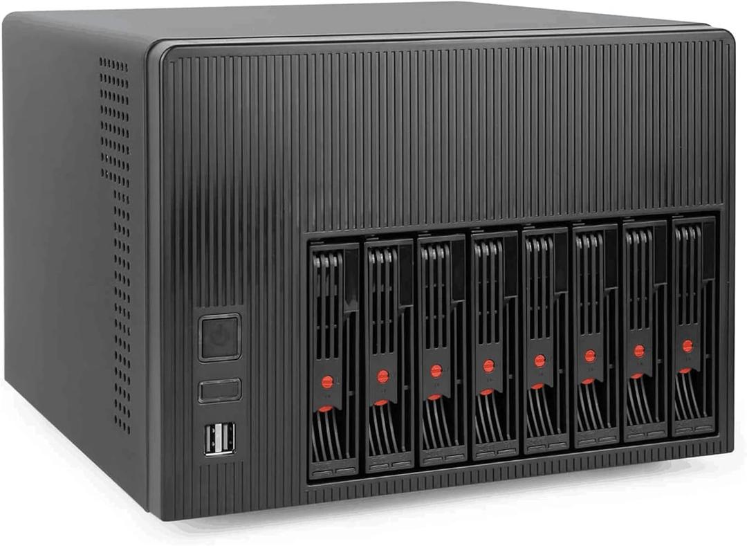 K7 8 Bay NAS Case, Computer Enclosures Compatible Micro-ATX Mini-ITX Motherboard, 3 x Fans, 8 x 2.5/3.5" Tray, Network Attached Storage Server for Home(Diskless)
