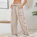 Athlisan Womens Baggy Barrel Pants Wide Leg Lounge Drawstring Sweatpants with Pockets (Beige, S)