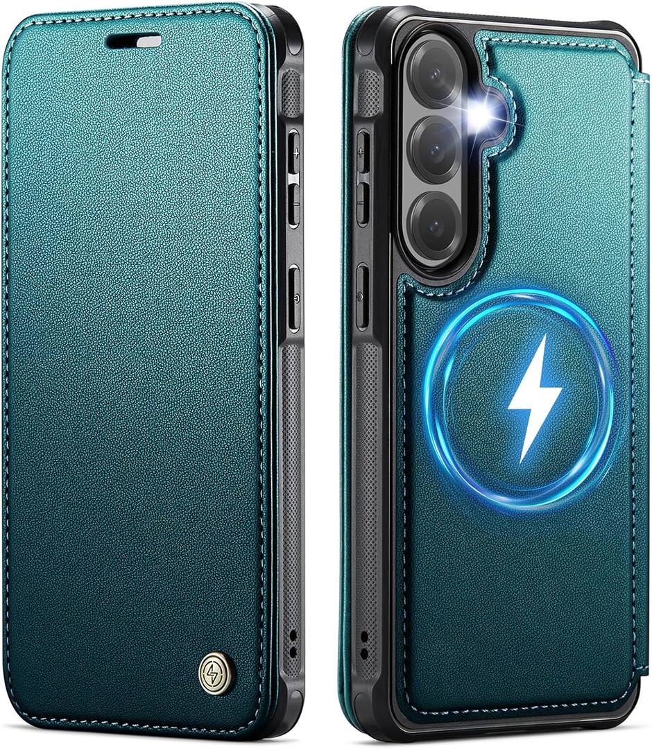for Samsung Galaxy S26 Wallet Case Compatible with Magsafe, Slim PU Leather Flip RFID Blocking Card Holder Shockproof Magnetic Women Men Wallet Phone Case Cover for Galaxy S26, Blue Green