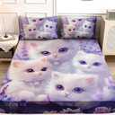 Cat Fitted Sheet Toddler Bedding Set Twin Size,Floral Bedding Animal Themed Fitted Sheet for Kids Girls Bedroom Decor Aesthetic,Cute Kids Bedding Fitted Sheet,1 Fitted Sheet+2 Pillowcases (Queen)