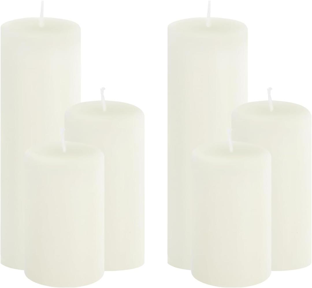 6-Pack White Pillar Candles Bulk Set - Assorted 3 Sizes (3, 4, 6 Inch, 2 Each), Long-Lasting Dripless, Unscented & Smokeless Hurricane Candles for Wedding, Dinner Party & Romantic Atmosphere.