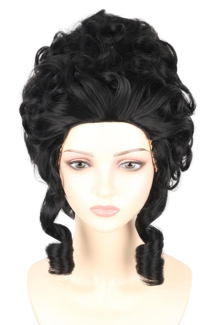 Colonial Wigs for Women Black Victorian Court Vintage Wig Baroque Fluffy Beehive Wigs Halloween Costume Party Dress Wig