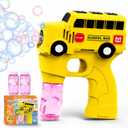 Kids School Bus Bubble Gun, Automatic Light Up Bubble Blower Machine for Toddlers, 2 Bubble Solutions Included, Outdoor Toys for Boys Girls 3-8, Easter Christmas Birthday Party Gifts