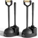 Sellemer Toilet Brush and Plunger Set, Curved Design Head for Deep Cleaning, Heavy Duty Toilet Bowl Brush and Plunger Combo with Holder for Bathroom Cleaning, Black, 2 Pack