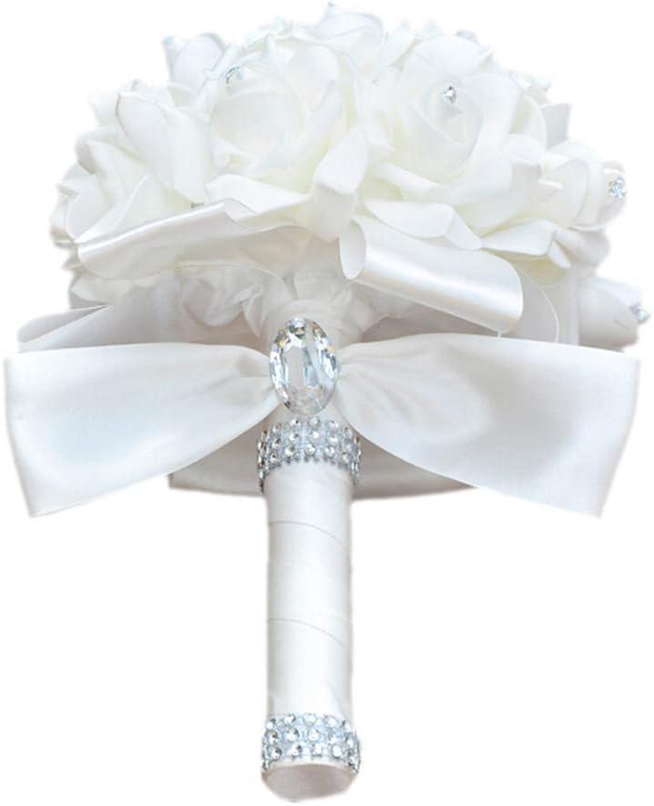 Wedding Bouquets for Bride, Wedding Bouquet BridesmaidBridesmaid Holding Flowers for Wedding Decoration (White+White)