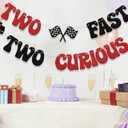 Two Fast Two Curious Banner, Boy 2nd Birthday for Racing Second Party Decorations, Baby Shower Race Car Let's Go Racing Party Supplies, Black Red Glitter