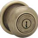 Kwikset Juno Entry Door Knob with Lock and Key, Secure Keyed Handle Exterior, Front Entrance and Bedroom, Antique Brass, Pick Resistant SmartKey Rekey Security and Microban