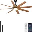 Ohniyou 60'' Ceiling Fan with Light - 8 Blades Modern Farmhouse Ceiling Fan Remote/APP Control, Dimmable, Covered Outdoor Fan for Patio, Living Room, Black+Wood Color