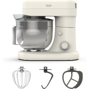 Martha Stewart Tilt-Head Stand Mixer,12 Speed, 5.3QT Stainless Steel Bowl, Splash Guard with Pour Chute, Whisk, Dough Hook, Flat Beater,Electric Kitchen Baking Mixer, Bread, Cake, Whip, Linen White