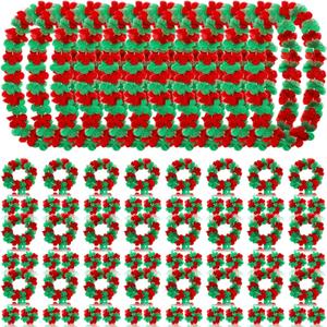 Knitgrip 48 Pcs Christmas Leis Tropical Hawaiian Christmas Decorations Luau Party Necklace Headband and Bracelets Set Flower Necklace Jewelry Favors Decor for Xmas Women Men Beach (Red,Green)
