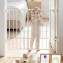 Babelio Baby Gate for Stairs, Kitchen & Doorways, No Bottom Bar| Easy Installation| One-Handed Operation| Auto-Close| Hardware Mount (Drill Needed) Safety Dog Gate (White - B17, 24-39" W, 28" H)