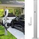 Tesla Charger Pedestal Outdoor, EV Charger Stand with Holder for for EV Charger, Tesla Pedesta for Telsa Gen 3, Tesla Mobile Connector & J1772 Wallbox Charger (Brushed White (with Hook))