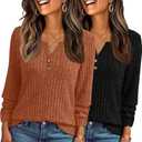 KILISU Long Sleeve Shirts for Women V Neck Lightweight Sweaters Fall Tops Tunic Cute Casual Loose Fashion Clothes 2025. M