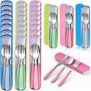24 Sets Portable Travel Utensils Set with Case Bulk Reusable Stainless Steel Silverware Travel Cutlery Lunch Tableware Portable Spoon Knife Forks Dinnerware Cutlery for Adults Camping