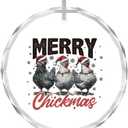 ZOFGUO Chicken Christmas Ornament, Funny Santa Chicken Clear Christmas Ornaments Decorations, Farm Xmas Hen Rooster Holiday Decorative Hanging Glass Ornament for Xmas Tree Car Holiday Decor