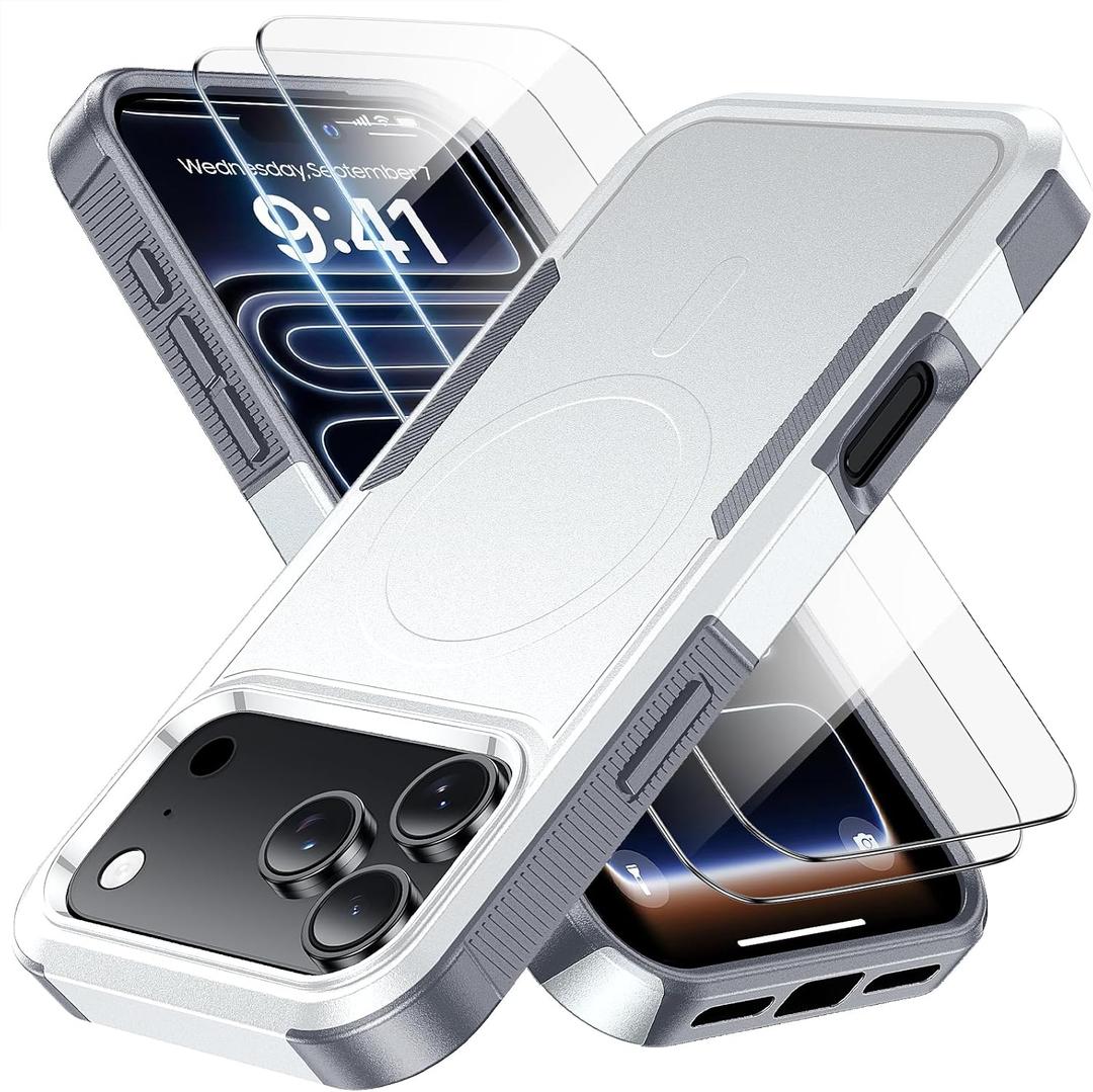 Magnetic for iPhone 17 Pro Max Case, Heavy Duty Protection, 23ft Military-Grade Drop Protection, Compatible with MagSafe, Tough Non-Slip, Matte Surface Phone case for iphone 17 Pro Max 6.9", White