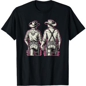 Gay Cowboy Western LGBTQIA Rodeo Holding Hands T-Shirt (Small, Black)
