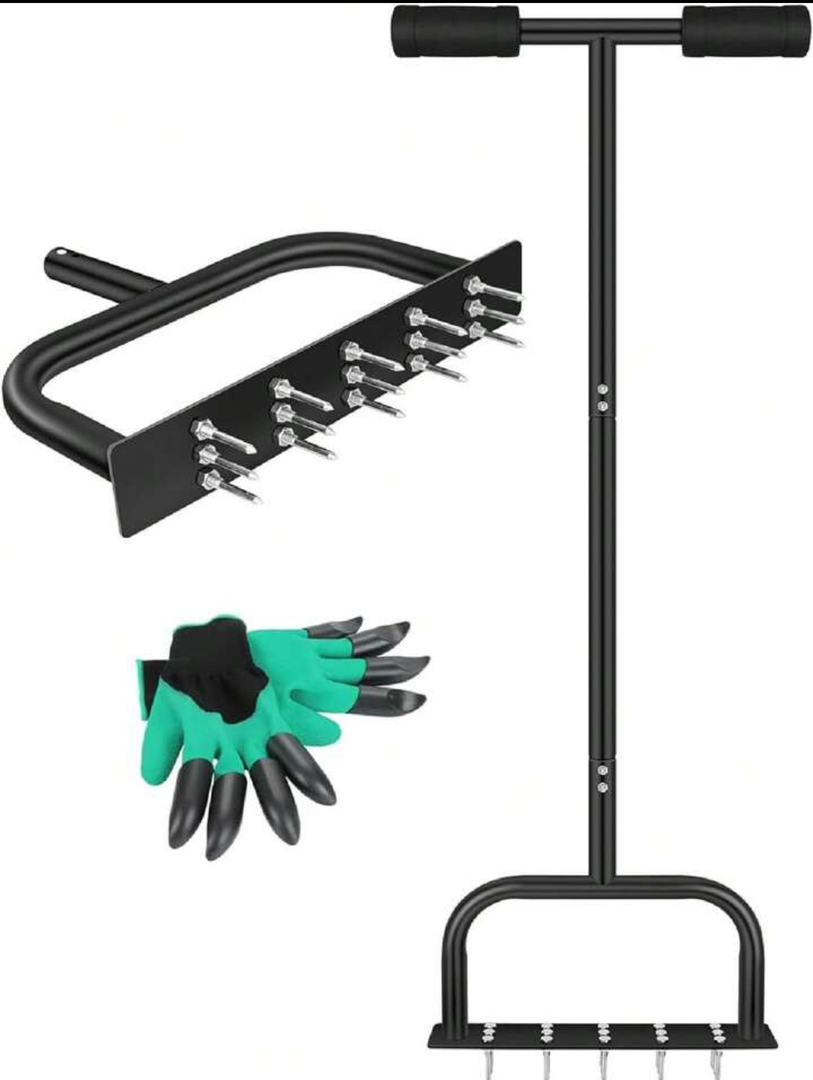 Generic Spike Lawn Air Aerator, Metal Manual Dethatching Soil Aerating Lawn with 15 Iron Spikes Pre-Assembled Grass Aerator Tools for Lawn Grass Aeration Garden, Black