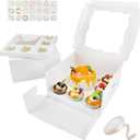 5 Packs 1+5 Cupcake Box Combo with Clear Window, Fit 5 Cupcakes and 1 Small Cake with Stickers and Ribbon,Bento Cake and Cupcake Box for Family Birthday Party Picnic Bakery Baking Supplies