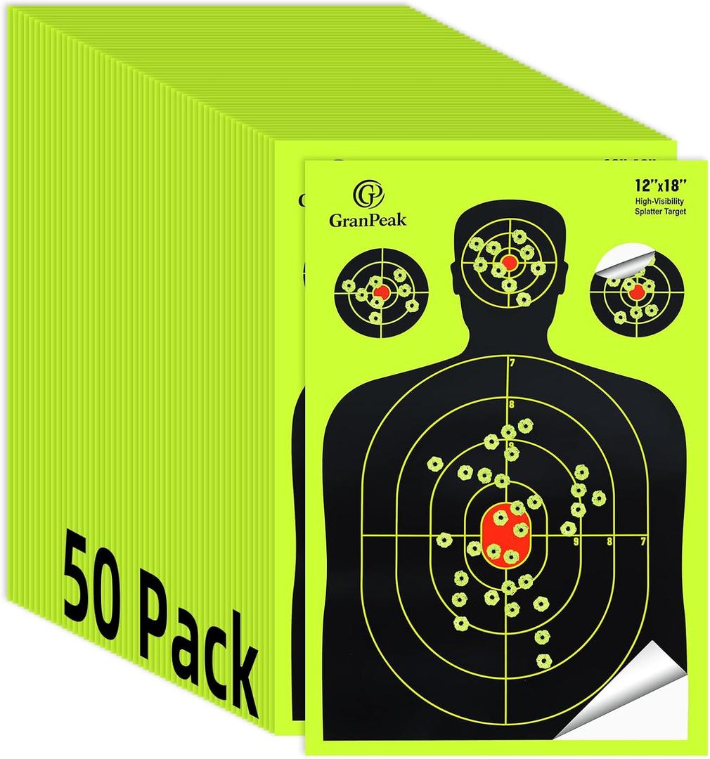 12 x18 inch, Silhouette Splatter Targets, Adhesive Shooting Targets, Shots Burst Bright Fluorescent Yellow, Shooting Target for Shooting Range, Great for All Firearms (50 Pack)
