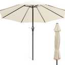 MoNiBloom 9 ft Patio Umbrella with 8 Steel Ribs and Crank Outdoor Table Market Crank Lift Fixed Height Sturdy Metal Frame Waterproof Umbrella for Garden Deck Backyard Pool, Beige
