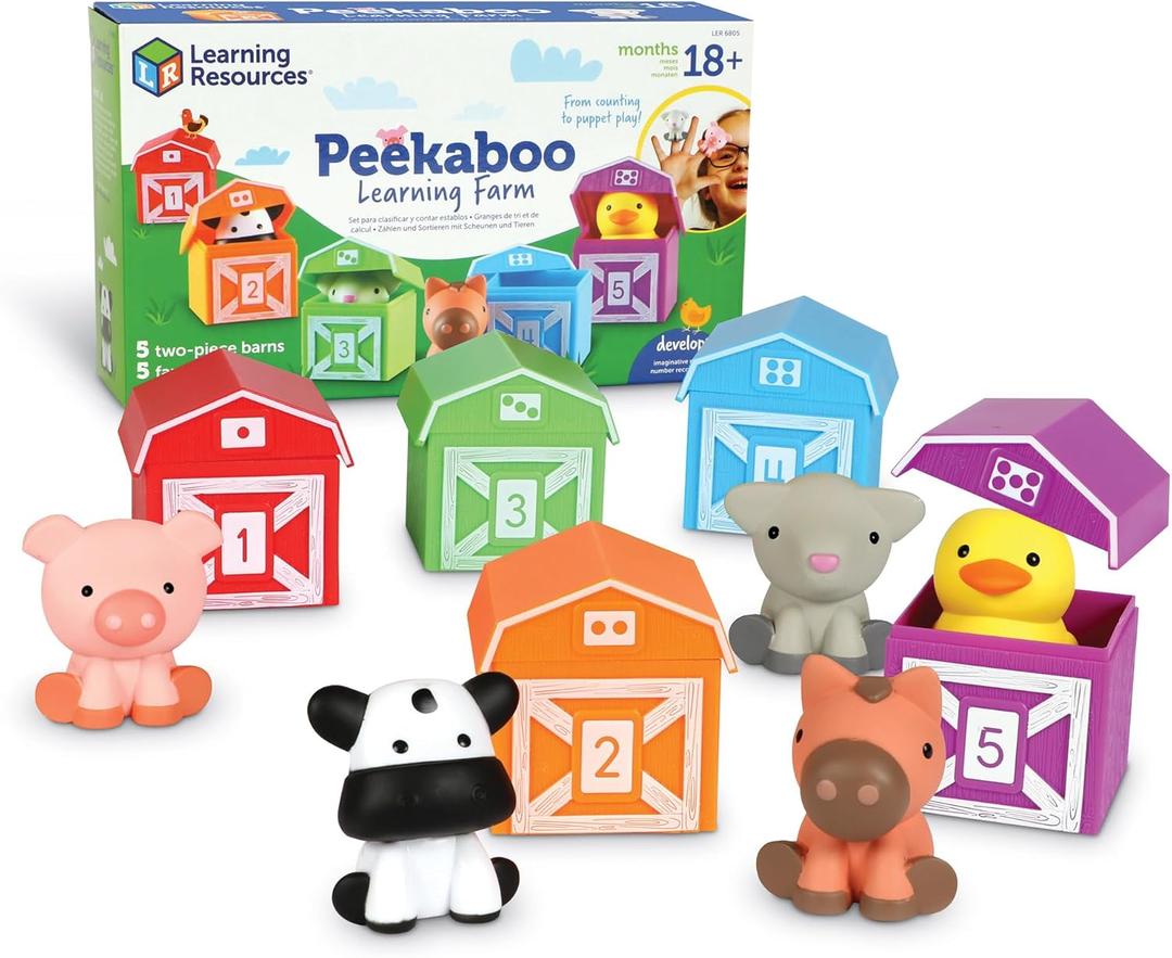Learning Resources Peekaboo Learning Farm - 10 Pieces, Ages 18+ Months Toddler Learning Toys, Counting and Sorting Toys, Farm Animals Toys, Easter Basket Stuffers