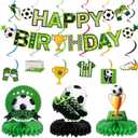 Hanaive 16 Pcs Soccer Birthday Party Decorations Include Soccer Happy Birthday Banner, Table Centerpieces, Paper Cutouts, Hanging Swirl for Boys Sports Football Party Decor