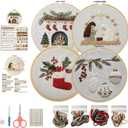 BuyaCraft 4 Sets Easter Embroidery Kit, Cross Stitch Kits, Embroidery Kit for Beginners with Pattern,Tools and Teaching Instructions (Ornaments+Stocking+Fireplace+Nativity Manger)