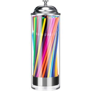 Patelai 10.6 Inch Plastic Straw Dispenser and 100 Pcs Drinking Straw Organizer Container with Stainless Steel Lid Transparent Drinking Holder (Clear, Neon,Classic)