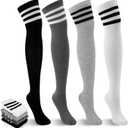 4 Pack Thigh High Socks, Striped Over the Knee Socks for Women, Soft Stretchy High Socks Warmer for Cosplay, Daily Wear, and Boots