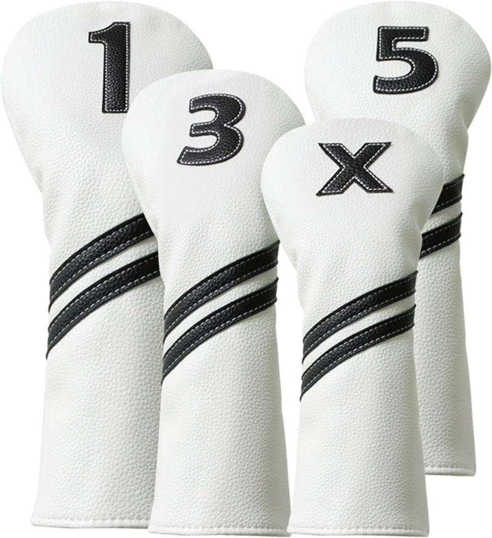 Golf Club Covers,4pcs or 1pc Golf Headcovers for Woods and Driver Fairway Hybrids Women Men - Premium PU Leather with Interchangeable Tags & Magnetic Blade and Mallet Putter Covers