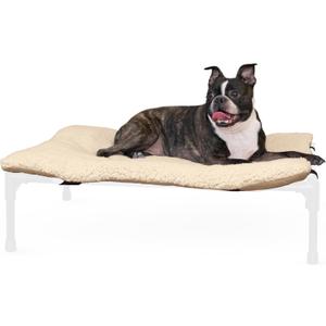 K&H Pet Products Dog Cot Pad (Cot Sold Separately), Pillow-Top Comfort Bed for K&H Medium Elevated Dog Beds, Soft & Fluffy, Secure Fit Straps, Machine Washable, Portable - Medium 32 x 25in Tan Fleece