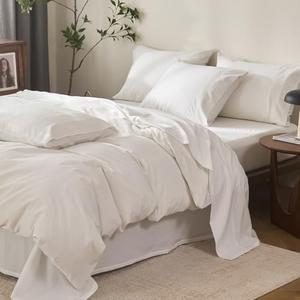 Warm Moment 100% Cotton 6-Piece King Size 108 x 102 Bedding Set - Fitted Sheet, Flat Sheet & 4 Pillowcases with 17" Deep Pocket,Soft Breathable Bed Sheets for Cozy Sleep, Off White