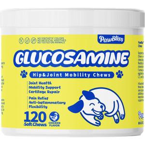 4 x Glucosamine Joint Supplement for Dogs Joint Pain Relief Glucosamine Chondroitin MSM & Turmeric Hip & Joint Support Chews for Large & Senior Dogs 120 Ct