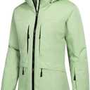 GEMYSE Women's Ski Jacket Waterproof Winter Snow Coat Warm Hooded Windbreaker Snowboarding Windproof Rain Jacket(Fair Green, Small)