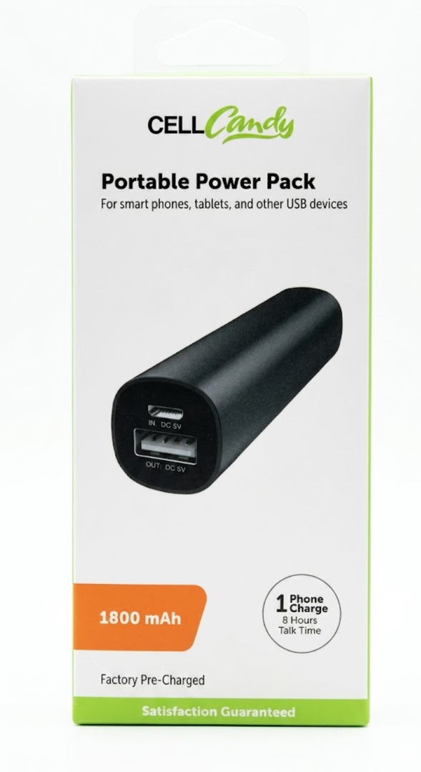 NEW Cell Candy Portable Power Pack Smartphone 1800 mAh USB ...