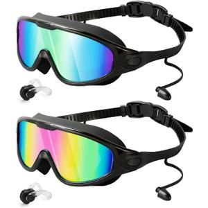 Rantizon Swim Goggles 2 Pack, Wide View Anti Fog&UV Swimming Goggles for Audlt, No Leaking Swim Glasses for Men Women Kids