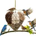 Handmade Alpaca Fiber Bird Nesting Heart with Refillable Natural Nesting Materials, Hanging Winter Shelter & Spring Nest Holder for Wild Birds, Decorative Outdoor Garden Birdhouse Gift