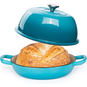 Enamelled Cast Iron Dutch Oven Pot  Dutch Oven For Sourdough Bread Baking  Cast Iron Bread Pot  Blue, 6 Quarts, 22cm  by Nuovva