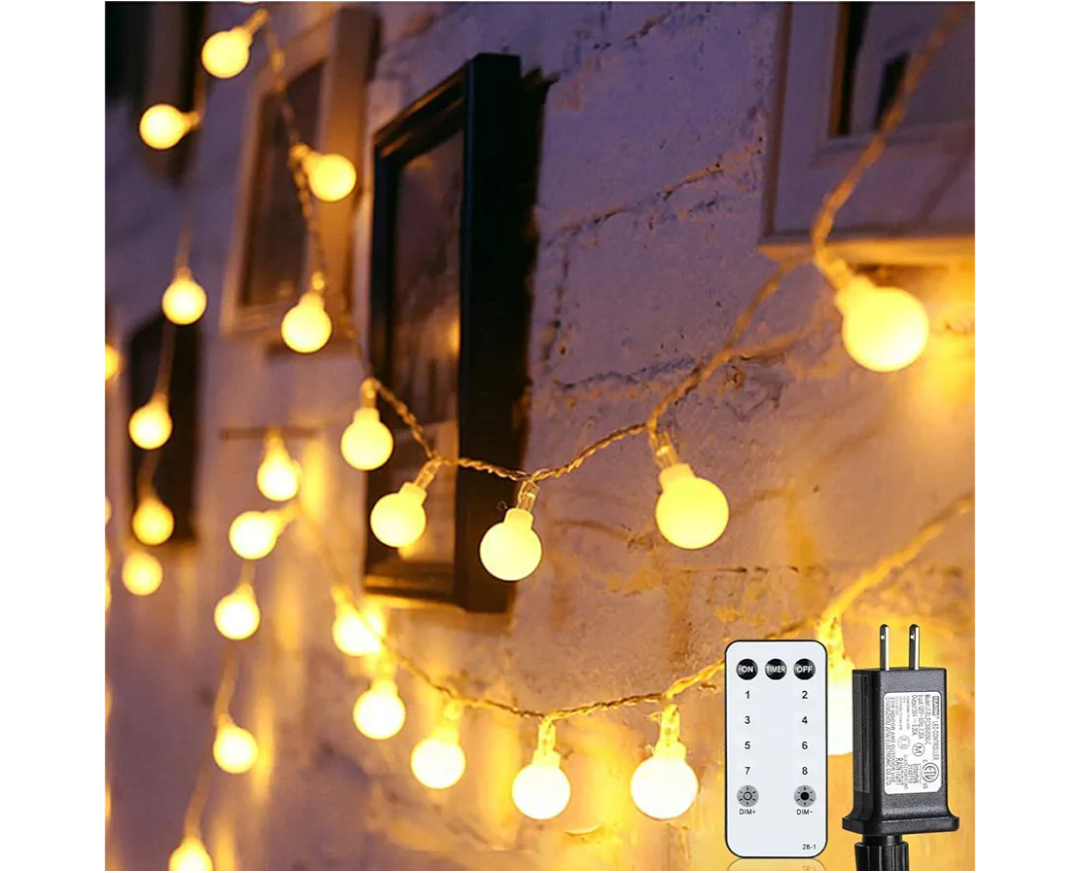 Globe String Lights 43 Ft 100 LED Fairy Lights Plug in with Remote Timer 8 Modes Connectable Twinkle Light for Bedroom Classroom Wedding Christmas Indoor Outdoor Decor, Warm White